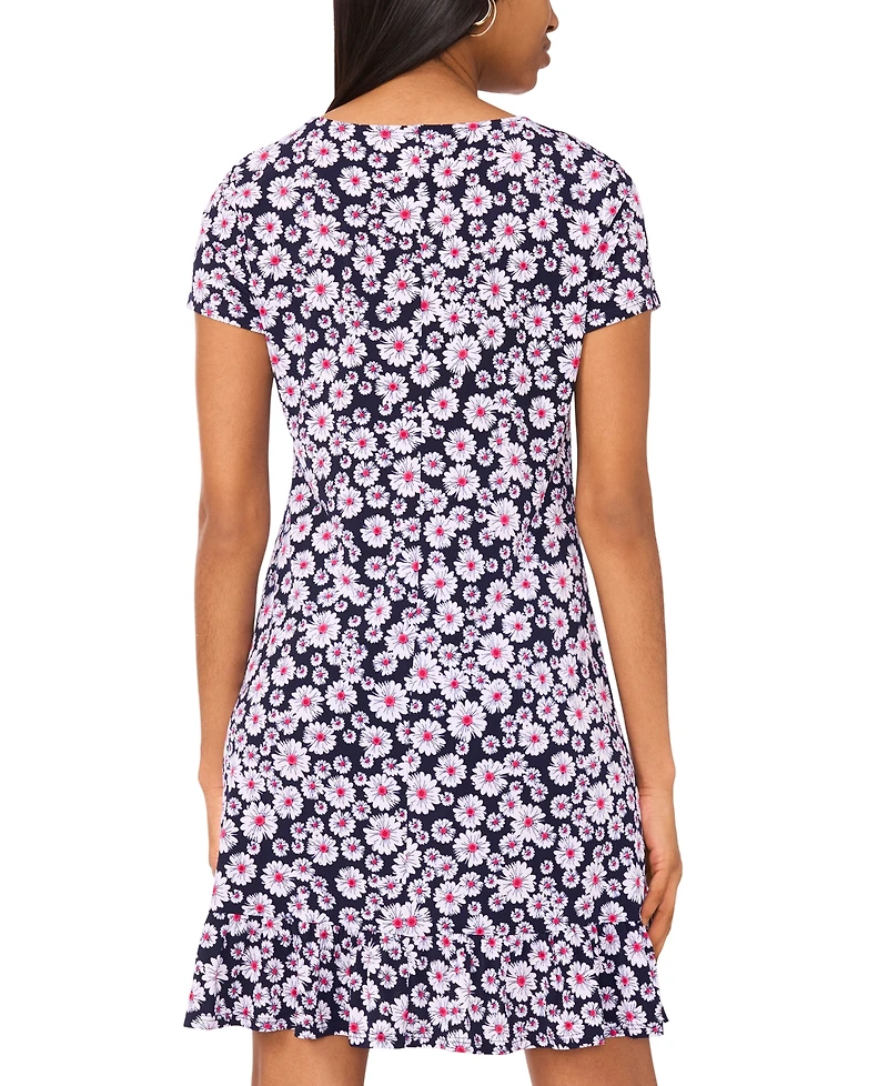 Msk Women's Printed Round-Neck Short-Sleeve Dress