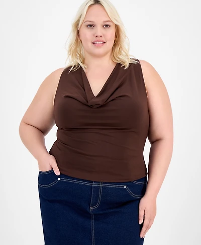 Bar Iii Trendy Plus Crepe Sleeveless Cowlneck Top, Exclusively at Macy's
