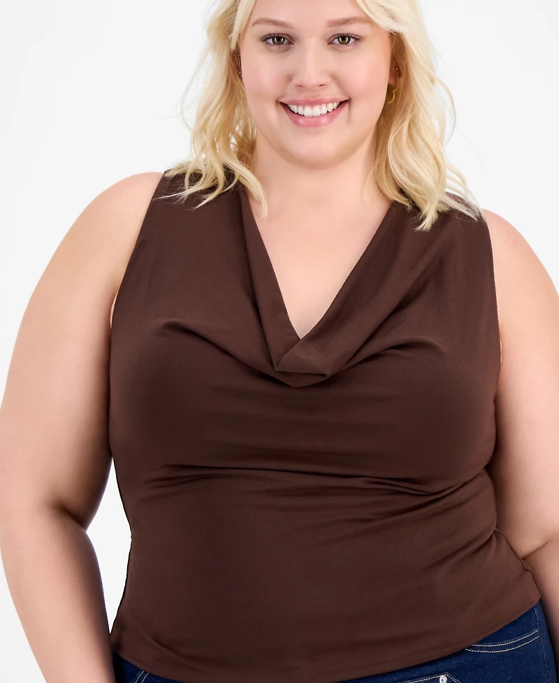 Bar Iii Trendy Plus Crepe Sleeveless Cowlneck Top, Exclusively at Macy's