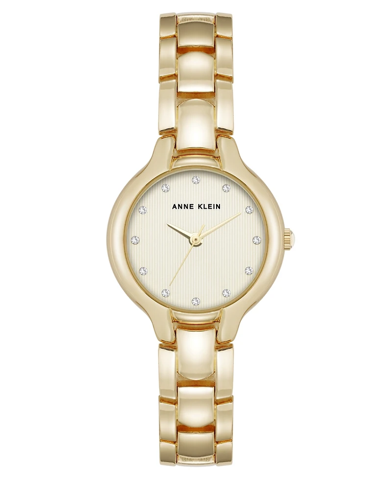 Anne Klein Women's Quartz Delicate Crystal Accented Champagne Dial Gold-Tone Alloy Metal Watch, 28mm