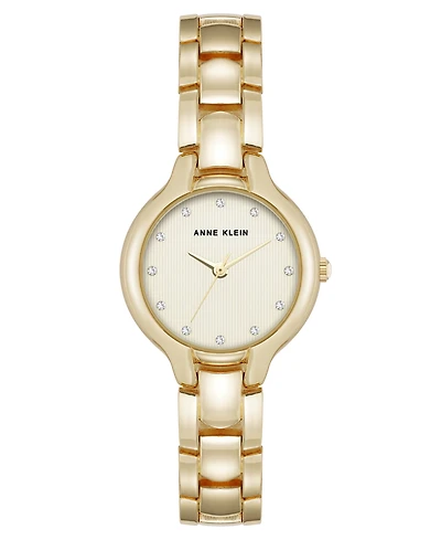 Anne Klein Women's Quartz Delicate Crystal Accented Champagne Dial Gold-Tone Alloy Metal Watch, 28mm