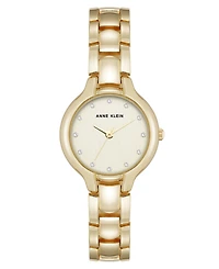 Anne Klein Women's Quartz Delicate Crystal Accented Champagne Dial Gold-Tone Alloy Metal Watch, 28mm