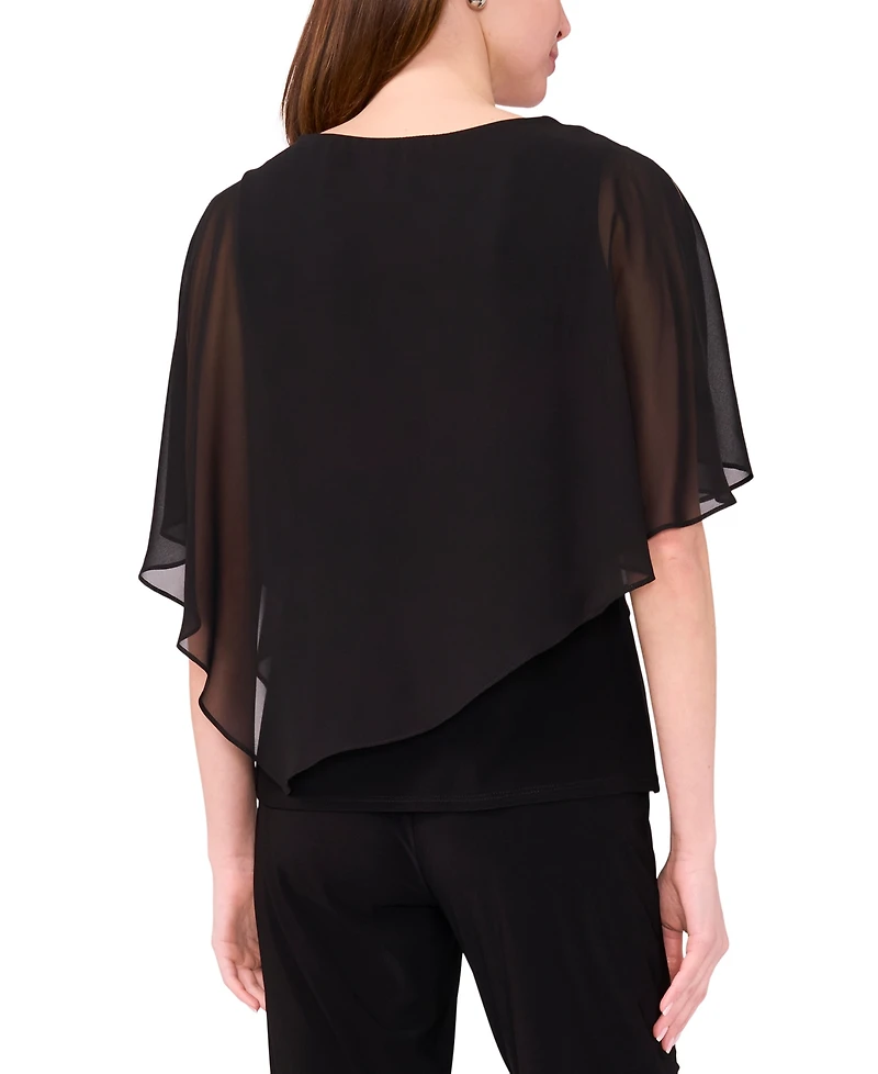 Msk Women's Beaded Overlay Split-Sleeve Top
