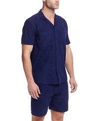 Weatherproof Vintage Men's Short Sleeve Terry Coat Front Jacquard Button-Front Shirt