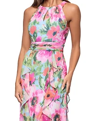 Xscape Women's Floral Chiffon Ruffled Tiered Halter Gown