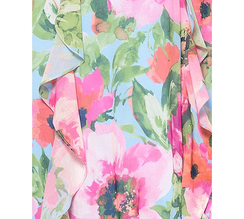 Xscape Petite Floral-Print Ruffled Gown