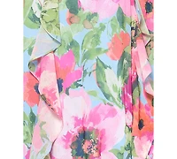 Xscape Petite Floral-Print Ruffled Gown