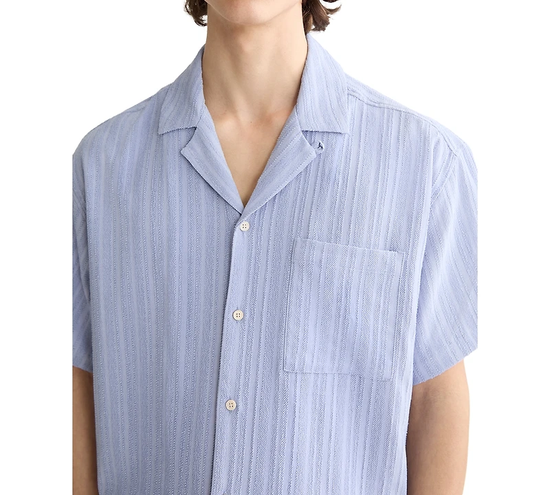 Scotch & Soda Men's Relaxed Fit Short Sleeve Tonal Striped Button-Front Pocket Shirt