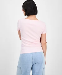 Hippie Rose Juniors' Ribbed Henley Longline T-Shirt