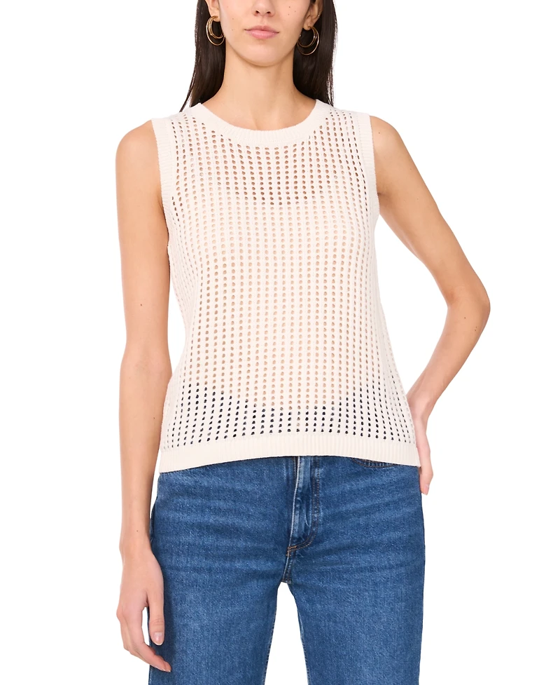 Sam & Jess Women's Open-Knit Crochet Crewneck Sweater