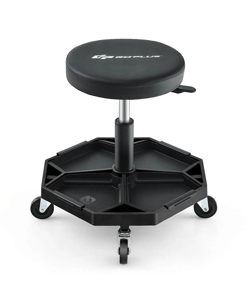 Heavy-Duty Adjustable Height Rolling Stool with Tool Tray Storage 330 Lbs Capacity