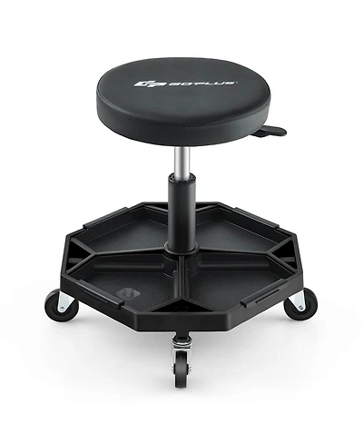 Heavy-Duty Adjustable Height Rolling Stool with Tool Tray Storage 330 Lbs Capacity