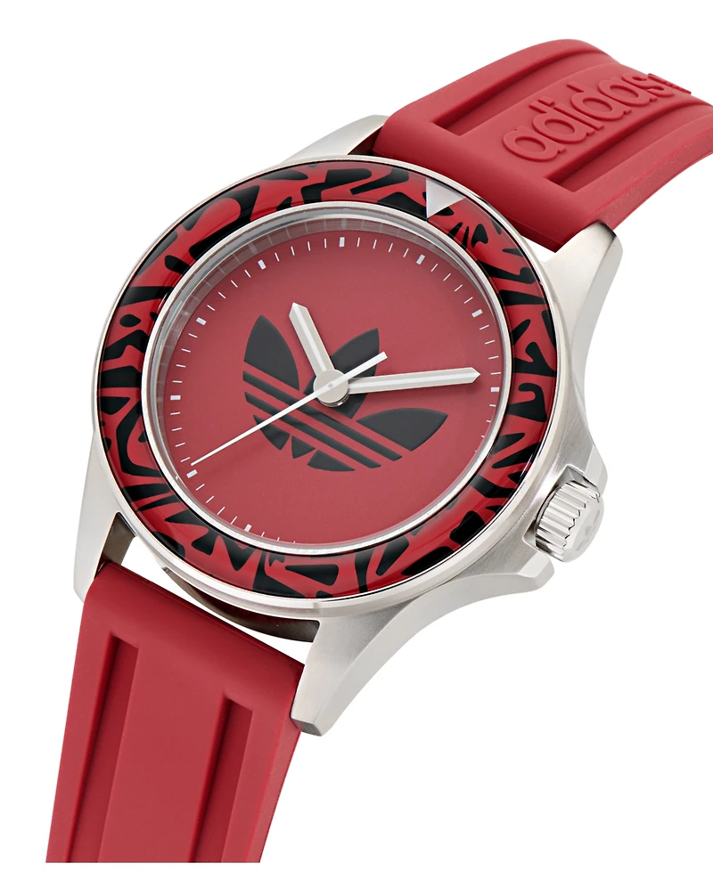 adidas Unisex Analog Red Silicone Watch, 44mm