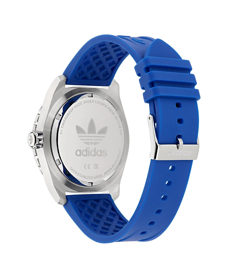 adidas Unisex Analog Blue Silicone Watch, 44mm