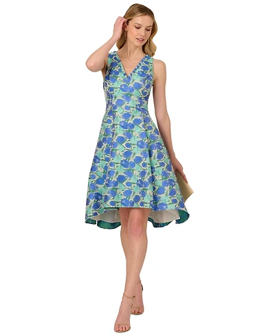 Adrianna Papell Women's Printed Jacquard Sleeveless Fit & Flare Dress