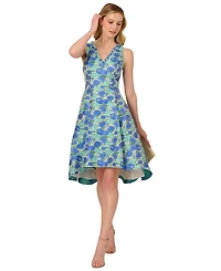 Adrianna Papell Women's Printed Jacquard Sleeveless Fit & Flare Dress