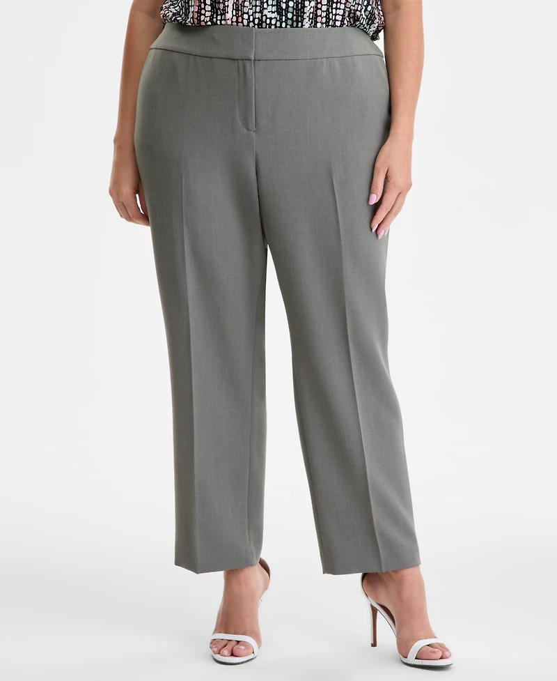 Kasper Plus High-Rise Slim-Leg Pants