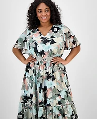 Kasper Plus Textured Printed Midi Dress