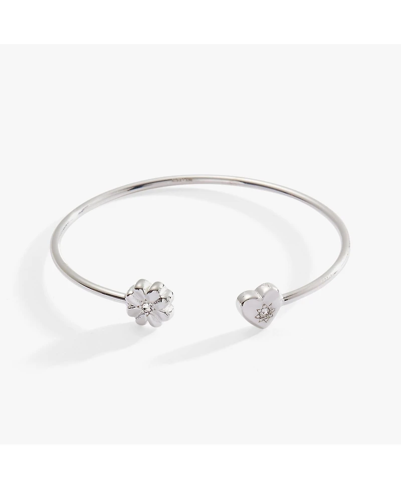 Love Luck Heart And Clover Flex Cuff Bracelet
