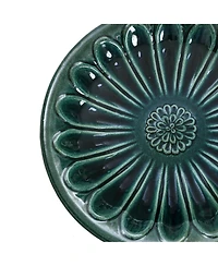 LuxenHome Dark Green Flower 21.65-Inch Tall Ceramic Birdbath