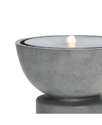 LuxenHome Gray with Speckled Black Resin Round Bubbler 18.5" Tall Outdoor Fountain with Lights