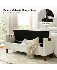 Adela Storage Waterproof Bench with Solid Wood Legs and Armrests