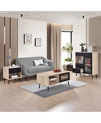 Kings Brand Furniture Nathan Sideboard Storage Cabinet with Drawers Open and Close Shelves, Oak/Black