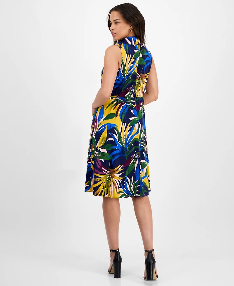 Sandra Darren Petite Printed Sleeveless Collared Shirtdress