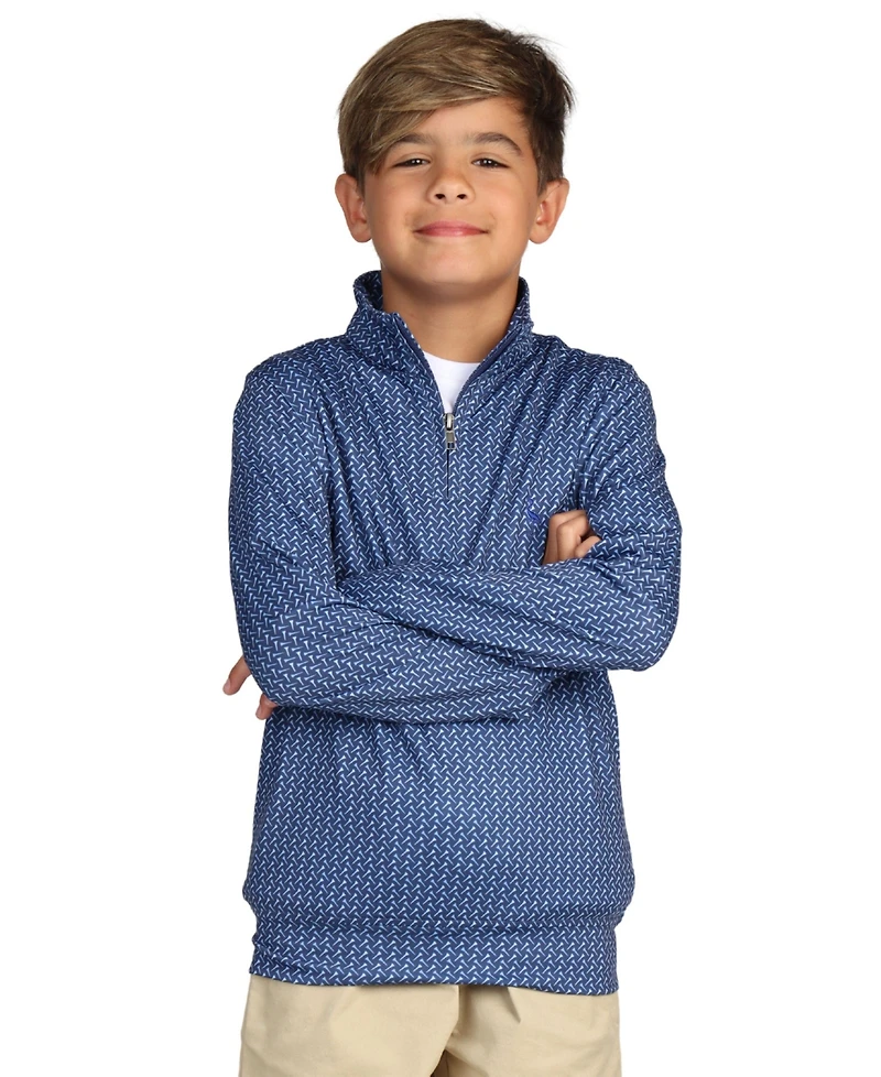 Tailorbyrd Boys Navy Golf Tee Print Performance Quarter-Zip Sweater