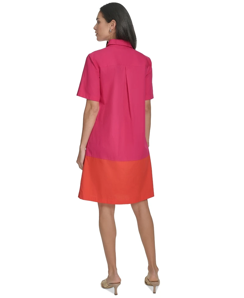 Jessica Howard Petite Cotton Colorblocked Shift Shirtdress