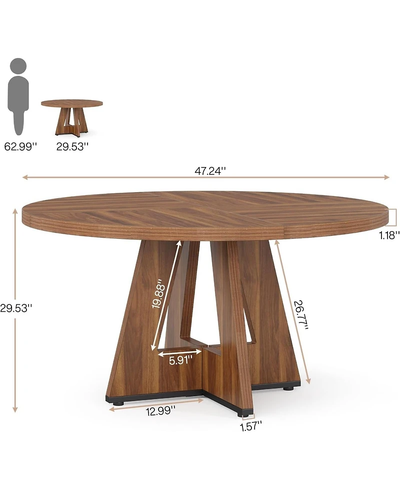 47-Inch Modern Office Desk, Round Home Desk for 4–6 People, Wood Tabletop & Sturdy Base