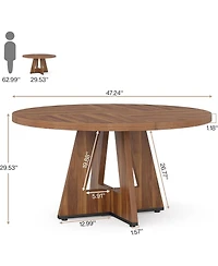 47-Inch Modern Office Desk, Round Home Desk for 4–6 People, Wood Tabletop & Sturdy Base