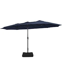 Gymax 15FT Double-Sided Twin Umbrella Sun Shade Outdoor Crank Market Base Patio