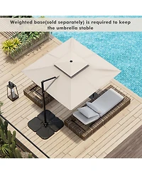 Gymax Patio 9.5FT Square Cantilever Offset Umbrella Double Vented 360° Heavy Duty