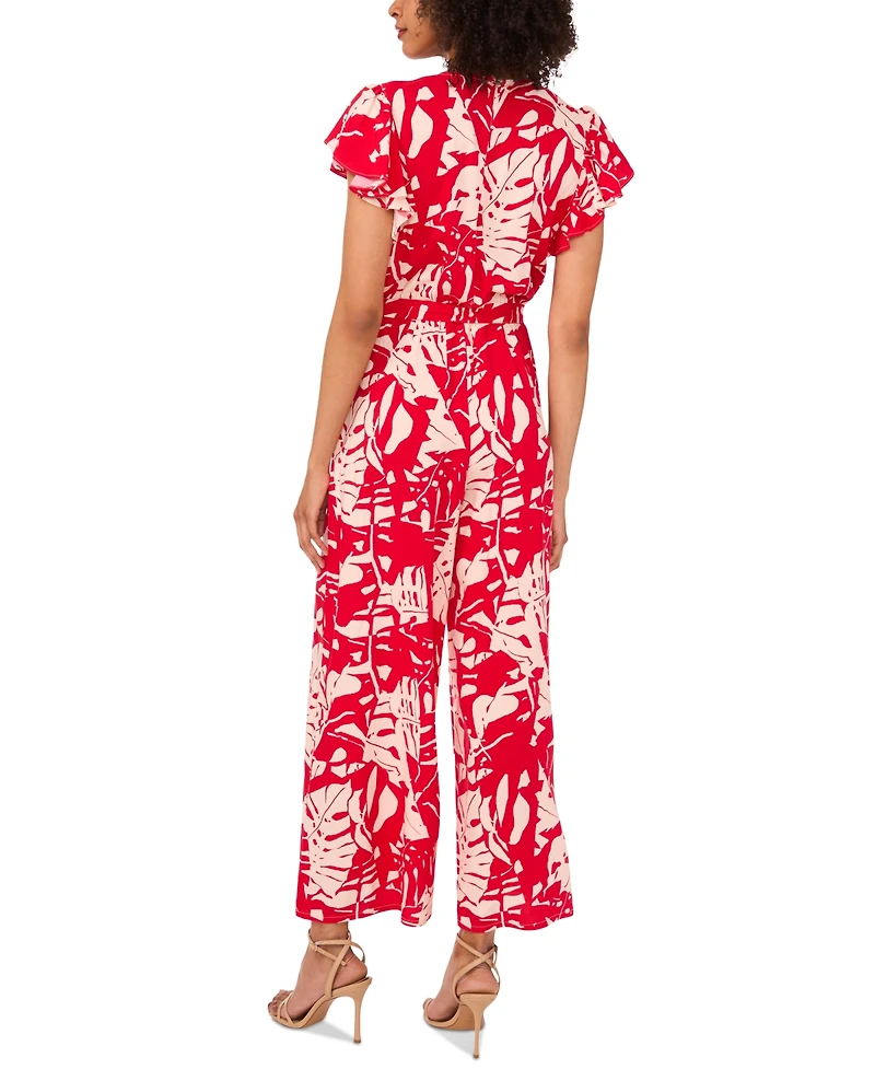 Sam & Jess Women's Printed Tie-Waist Flutter-Sleeve V-Neck Jumpsuit