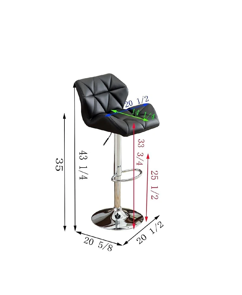 Set of 2 Adjustable Swivel Bar Stools with Diamond-Tufted Faux Leather Seats, Footrest, and Chrome Base for Kitchen or Home Bar-The Pop