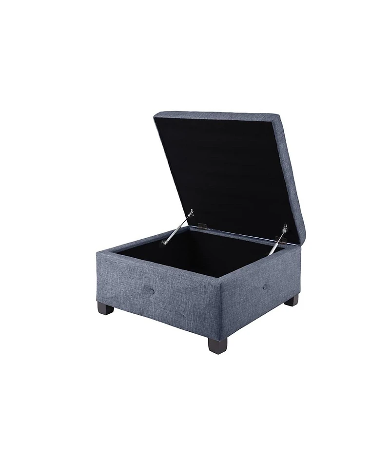 Square Upholstered Storage Ottoman with Button Tufted Top Soft Close Lid and Solid Wood Legs for Living Room Bedroom or Entryway Seating-The Pop Home