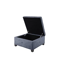 Square Upholstered Storage Ottoman with Button Tufted Top Soft Close Lid and Solid Wood Legs for Living Room Bedroom or Entryway Seating-The Pop Home