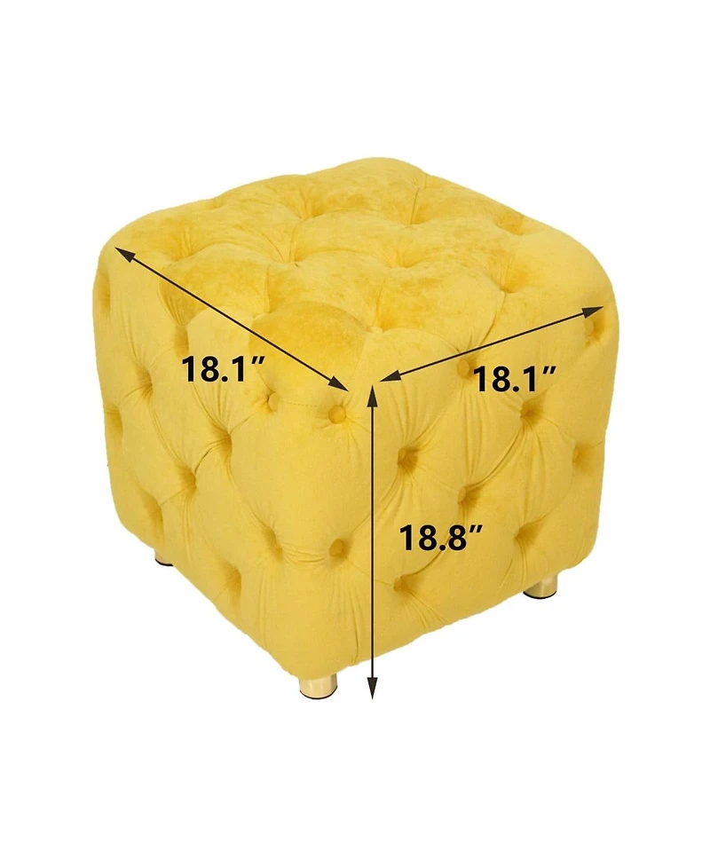 Velvet Upholstered Cube Ottoman with Tufted Design, Hidden Storage, Gold Legs, Footstool for Living Room or Bedroom-The Pop Home