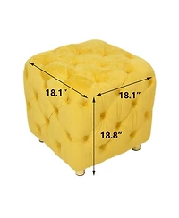 Velvet Upholstered Cube Ottoman with Tufted Design, Hidden Storage, Gold Legs, Footstool for Living Room or Bedroom-The Pop Home