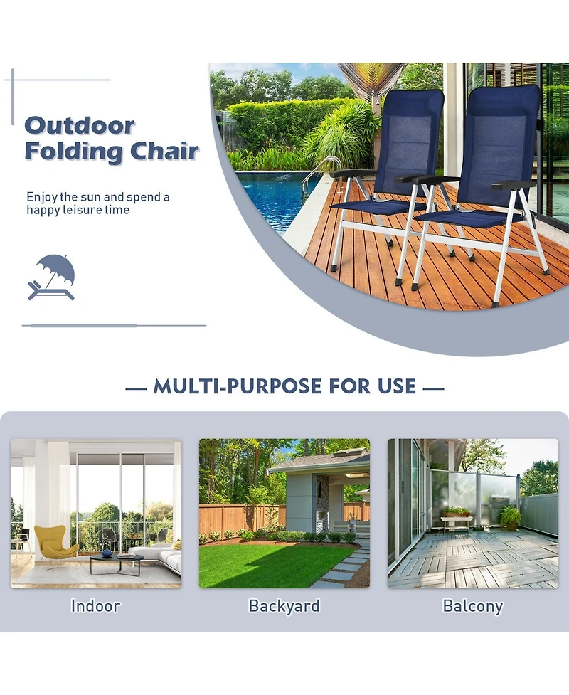 2PCS Patio Dining Chair Aluminum Camping Adjust Portable Headrest
