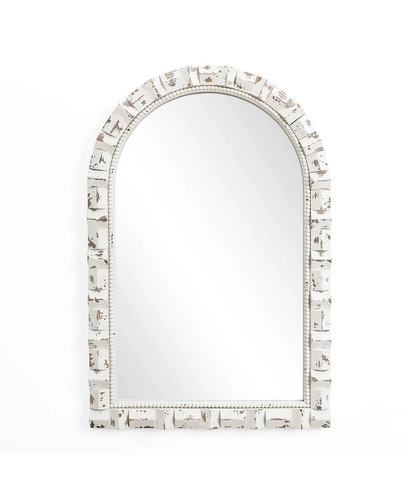 LuxenHome Distressed White Arch Rectangle 36-Inch Tall Wall Mirror, Accent and Vanity