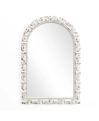 LuxenHome Distressed White Arch Rectangle 36-Inch Tall Wall Mirror, Accent and Vanity