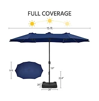 Yaheetech 15 ft Patio Parasol with Multi-Mode Led Lights Strips and Base Stand, Tan