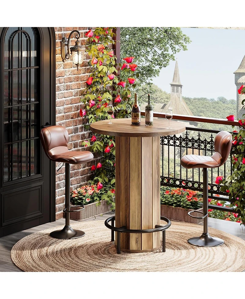 Tribesigns Round Bar Table, 39.4" H Wood Bistro Pub Table with Metal Ring Footrest for Dining Coffee Cocktail Living Room, Small Space(Only Table)