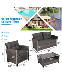 Gymax 8PCS Rattan Patio Conversation Set Cushioned Outdoor Furniture Set