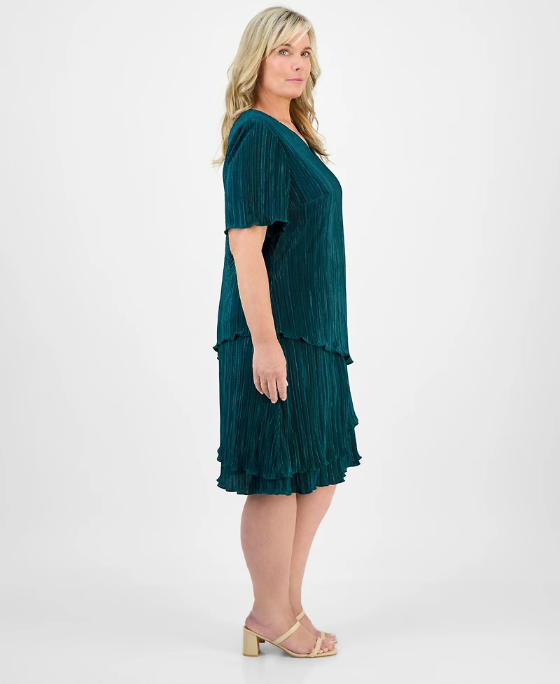 Connected Plus V-Neck Short-Sleeve Tiered Dress