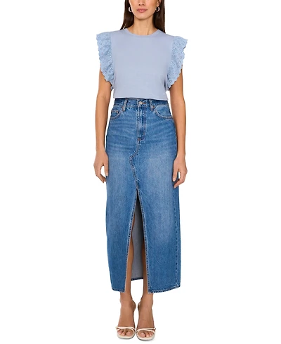 Vince Camuto Women's Cotton Eyelet-Lace Trim Tank Top