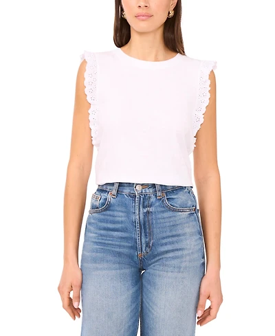 Vince Camuto Women's Cotton Eyelet-Lace Trim Tank Top