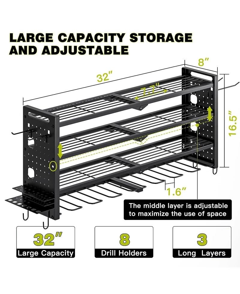 Hausource 4 Tier Power Tool Organizer Shelving Wall Mount Utility Storage Rack，Black